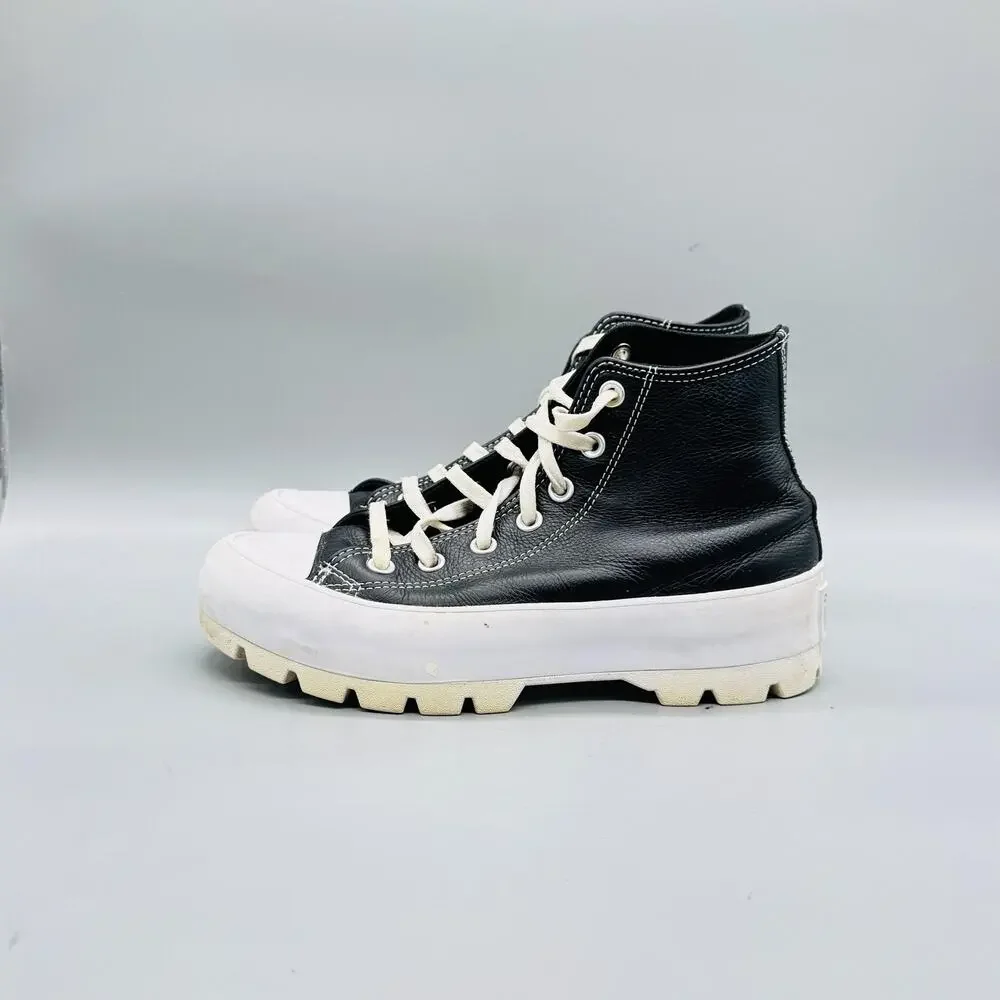 Converse Shoes Women 7.5 Black Leather Chuck Taylor All Star 2 High Top Sneakers - Picture 4 of 10